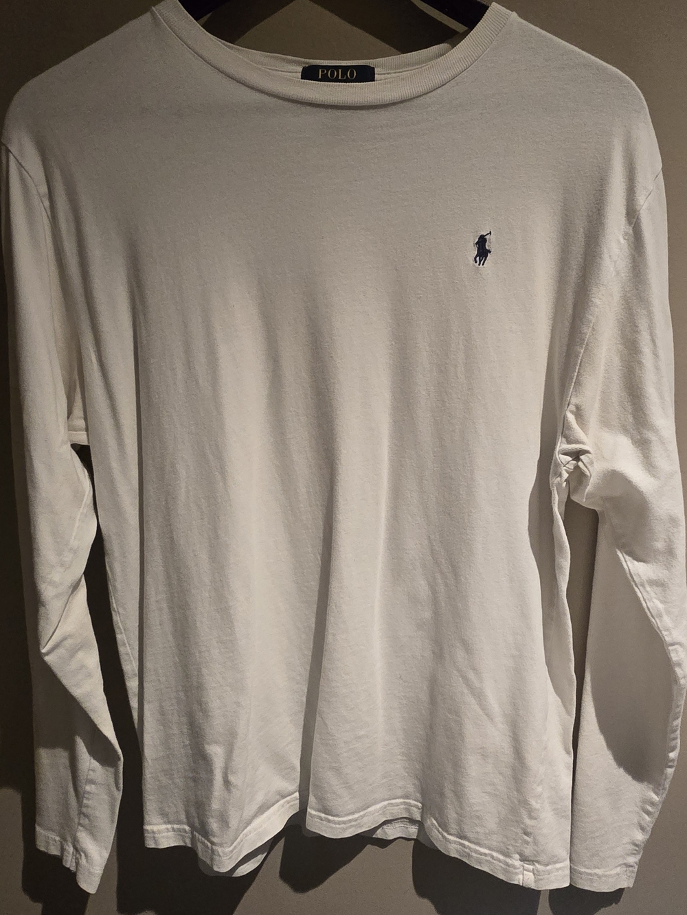 Polo by Ralph Lauren Off-White Long-Sleeve Crewneck Tee with Navy Pony